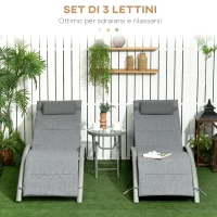 Outsunny Set 2 Lettini Prendisole Reclinabili su 4 Livelli e Tavolino Pieghevole, Grigio(m-4)