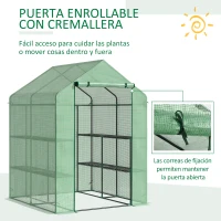 Outsunny Invernadero de Jardín Tipo Caseta Invernadero de Exterior con 2 Niveles 4 Estantes Puerta Enrollable Marco de Acero y Cubierta de PE 140g/㎡ para Cultivos Plantas Macetas 143x138x190 cm Verde(m-5)