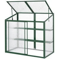 Outsunny Mini serre de jardin en aluminium et polycarbonate avec étagère réglable toit ouvrant 110 x 60 x 82/98,5 cm vert(m-10)