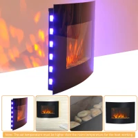 HOMCOM Led Wall Mounted Fireplace Curved Glass Electric Fire Place Fire Place 7 Colour Side Lights Slimline, 900/1800W, 65cm x 52cm(m-6)