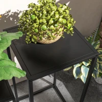 Outsunny Tavolino Portapiante Set 2 Pezzi in Acciaio per Interni ed Esterni, 25x25x58.5 cm e 31x31x65 cm, Nero(m-9)