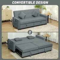 HOMCOM Three-Person Velvet-Feel Sofa Bed - Grey(m-4)