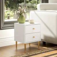 HOMCOM Elegant Two-Drawer Bedside Table - White/Gold-Tone(m-10)