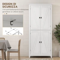 HOMCOM Mobile Cucina a 4 Ante con Mensole Regolabili e Base Rialzata in Legno, 80x40x182cm, Bianco(m-6)