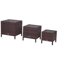 Outsunny Set 3 Tavolini da Giardino in Rattan 40x40x40cm, 50x47x50cm, 60x54x60cm Marrone(m-1)