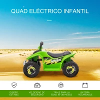 HOMCOM Quad Eléctrico para Niños de 18-36 Meses Vehículo Eléctrico Cuatrimoto a Batería 6V con Avance y Retroceso Carga Máx. 20 kg 72x40x45,5 cm Verde(m-4)