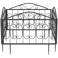 Outsunny Decorative Garden Fencing, 4PCs Outdoor Picket Fence Panels, Rustproof Metal Wire Landscape Flower Bed Border Edging Animal Barrier, Black(m-15)