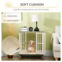 PawHut Dog Crate Furniture, Indoor Pet Kennel Cage, Top End Table w/ Soft Cushion, Lockable Door, for Small Dogs, 64.5 x 48 x 70.5 cm - Grey(m-5)
