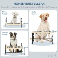 PawHut Futterstation, 2 herausnehmbare Fressnäpfe, höhenverstellbar, Napfunterlage, Natur+ Schwarz + Silber(m-5)