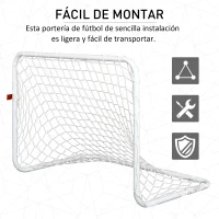 HOMCOM Set de 2 Porterías de Fútbol con Red y Balón para Niños y Adultos Juguete Deportivo para Exterior Jardín Acero y Poliéster 78x46x56 cm Blanco(m-4)