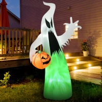HOMCOM Selbst aufblasendes Spuk Gespenst Geist LED beleuchtet Halloween Dekoration Polyester Weiß 105 x 65 x 180 cm(m-2)
