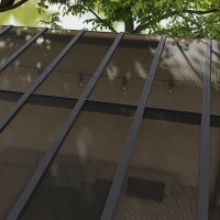 Outsunny 3 x 4.3m Metal Pergola with UPF 50+ and Waterproof Polycarbonate Roof, Wall-Mounted or Free Standing Garden Gazebo, Wind-resistant Outdoor Sun Shade, Dark Grey(m-8)