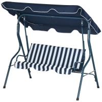Outsunny 3 Seater Garden Swing Seat Chair Outdoor Bench with Adjustable Canopy and Metal Frame, Blue Stripes(m-11)