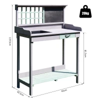 HOMCOM Mesa de Jardinería Cultivo Mesa Exterior para Macetas Mesa de Jardín de Germinación Superficie de Trabajo con Cajón Pizarra Estante 92x42,5x119,5cm Madera(m-3)