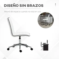 Vinsetto Silla de Oficina Sin Reposabrazos con Altura Ajustable Respaldo Tapizado en Piel Sintética 47x57x76,5-86,5 cm Blanco(m-6)