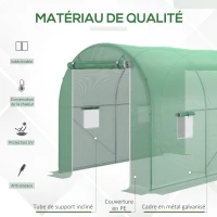 Outsunny Serre de Jardin Tunnel Surface Sol 6 m² 3L x 2l x 2,10H m châssis Tubulaire renforcé Porte zippée 4 fenêtres enroulables Vert(m-4)