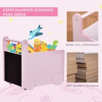 HOMCOM Caja de Almacenamiento de Juguetes Infantil con Ruedas Asa y 2 Pizarras de Escritura Baúl de Almacenaje para Habitación de Niños Guardería Sala de Juegos 47x35x45,5 cm Rosa(m-6)