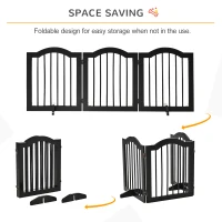 PawHut Freestanding Pet Gate Wooden Dog Gate with Support Feet Foldable Pet Fence Safety Barrier for the House Doorway Stairs Black(m-5)