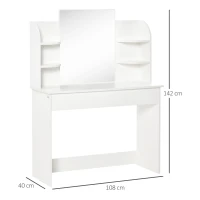 HOMCOM Coiffeuse Design Contemporain Table de Maquillage Multi-Rangement 4 étagères Grand tiroir et Miroir Panneaux Particules Blanc(m-3)