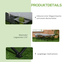 Outsunny Sonnenliege, klappbar, 1 Seitentasche, 1 Getränkehalter, 68 cm x 186 cm x 48 cm, Schwarz + Weiß(m-6)