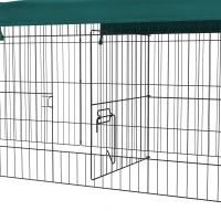 PawHut Jaula para Animales Pequeños de Acero con Puertas y Tela Superior para Conejos Chinchillas Gallinas 220x85x70 cm Verde(m-9)