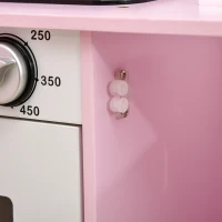 HOMCOM Kids Kitchen Playset, with Lights, Sounds, Microwave, Sink and Storage - Pink(m-8)