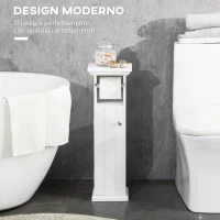 kleankin Mobile Bagno con Porta Carta Igienica e Armadietto in Legno MDF, 21.5x17.8x66.5cm, Bianco(m-4)
