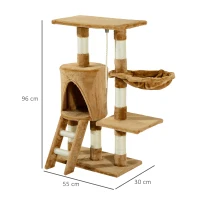 PawHut Arbre à chats multi-équipements griffoirs grattoirs plateformes niche échelle hamac corde 55L x 30l x 96H cm marron(m-3)