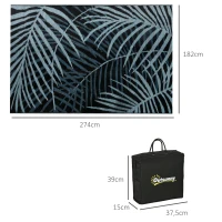 Outsunny Outdoor Wendeteppich, wasserfest, Blattmuster, 182x274cm, Blau/Schwarz/Creme(m-3)