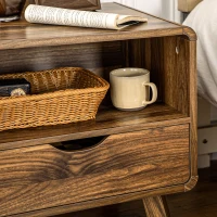 HOMCOM Nachttisch im Retrodesign, 1 Schublade, 1 Aufbewahrungsfach 50 cm x 40 cm x 50 cm Nussbraun(m-7)