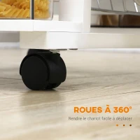 HOMCOM Chariot de service desserte de cuisine à roulettes multi-rangements 4 paniers métal tiroir + 4 range-bouteilles bois pin plateau carrelé blanc(m-6)
