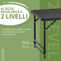 Outsunny Tavolo da Giardino Pieghevole per 4 Persone con Altezza Regolabile, in Acciaio e HDPE, 118x60x74 cm(m-5)