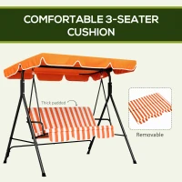 Outsunny 3 Seater Garden Swing Chair, Outdoor Swing Chair with Adjustable Canopy, Mental Frame & Cushions, Orange(m-7)