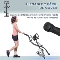 HOMCOM Bicicleta Estática Plegable Resistencia Magnética Ajustable de 8 Niveles con Sensor de Pulso Pantalla LCD Sillín Regulable Respaldo Bandas para Entrenamiento en Casa 107x53x107 cm Negro(m-7)