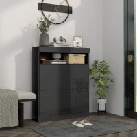 HOMCOM 16 Shoe Pair Storage Cabinet, with Flip Doors - High Gloss Black(m-2)