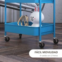 HOMCOM Carrito de Almacenamiento con 3 Cestas y Marco de Acero para Salón Dormitorio Oficina Cocina 45x30,6x79 cm Azul Oscuro(m-5)