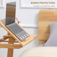 HOMCOM Mesa Auxiliar de Bambú en Forma de C con Encimera Abatible y Ángulo Ajustable 140-180° 60x33x67 cm Natural(m-7)