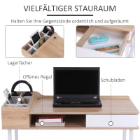 HOMCOM Schreibtisch Computertisch Bürotisch Arbeitstisch PC Tisch vielseitig verwendbar mit sechs Ablagefächern Schublade Breite Tischplatte für Arbeitszimmer Büro und Wohheim Natur 100 x 55 x 81,5 cm(m-4)