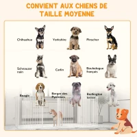 PawHut Barrière de sécurité barrière de protection parc enclos chien pliable modulable 8 panneaux avec porte hauteur 90cm blanc(m-7)