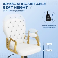 Vinsetto Height Adjustable Home Office Chair, Button Tufted Computer Chair with Padded Armrests and Tilt Function, Cream White(m-4)