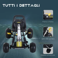 HOMCOM Go-Kart a Pedali per Bambini con Sedile Regolabile, Freno e Frizione, 95x66.5x57cm, Bianco Nero(m-5)