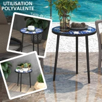 Outsunny Table bistro ronde de jardin table d'extérieur plateau mosaïque céramique acier Ø35 x 45,5H cm noir(m-5)
