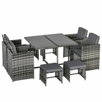 Outsunny Sitzgruppe für 8 Personen Polyrattan Gartenset Sitzgarnitur inkl. Kissen Grau(m-10)