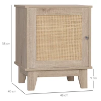 HOMCOM Bedside Table, Bedside Cabinet with Storage Cupboard, Side End Table with Rattan Element for Living Room, Bedroom, Set of 2, Natural(m-3)