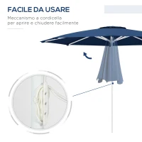 Outsunny Ombrellone da Giardino ad Altezza Regolabile in Metallo e Poliestere, Ø292x242 cm, Blu Scuro(m-6)
