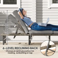 Outsunny Single Folding Rattan Sun Lounger, with Cushion - Grey(m-5)
