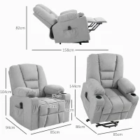 HOMCOM Oversized Riser and Recliner Chairs for the Elderly, Fabric Upholstered Lift Chair for Living Room with Remote Control, Side Pockets, Cup Holder, Light Grey(m-3)