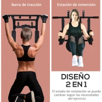 HOMCOM Barra de Dominadas de Pared con Almohadillas Barra de Pull Up de Acero Multifuncional para Fitness Entrenamiento en Casa Adultos Carga Máx. 120 kg 93x72x48 cm Negro(m-4)