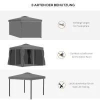 Outsunny Gartenpavillon Pavillon 2,96 x 2,96 m Gartenzelt mit Doppeldach Festzelt Partyzelt mit 4 x Seitenteile Moskitonetz wetterfest Aluminium Polyester Dunkelgrau(m-6)