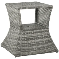 Outsunny Outdoor Patio Rattan Wicker Coffee Table Bistro Side Table w/ Umbrella Hole and Storage Space, Grey(m-1)